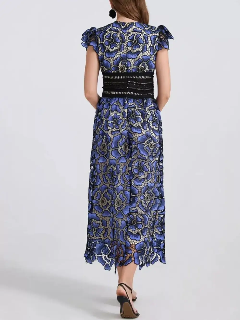 V-Neck Ruffle Sleeve Midi Dress
