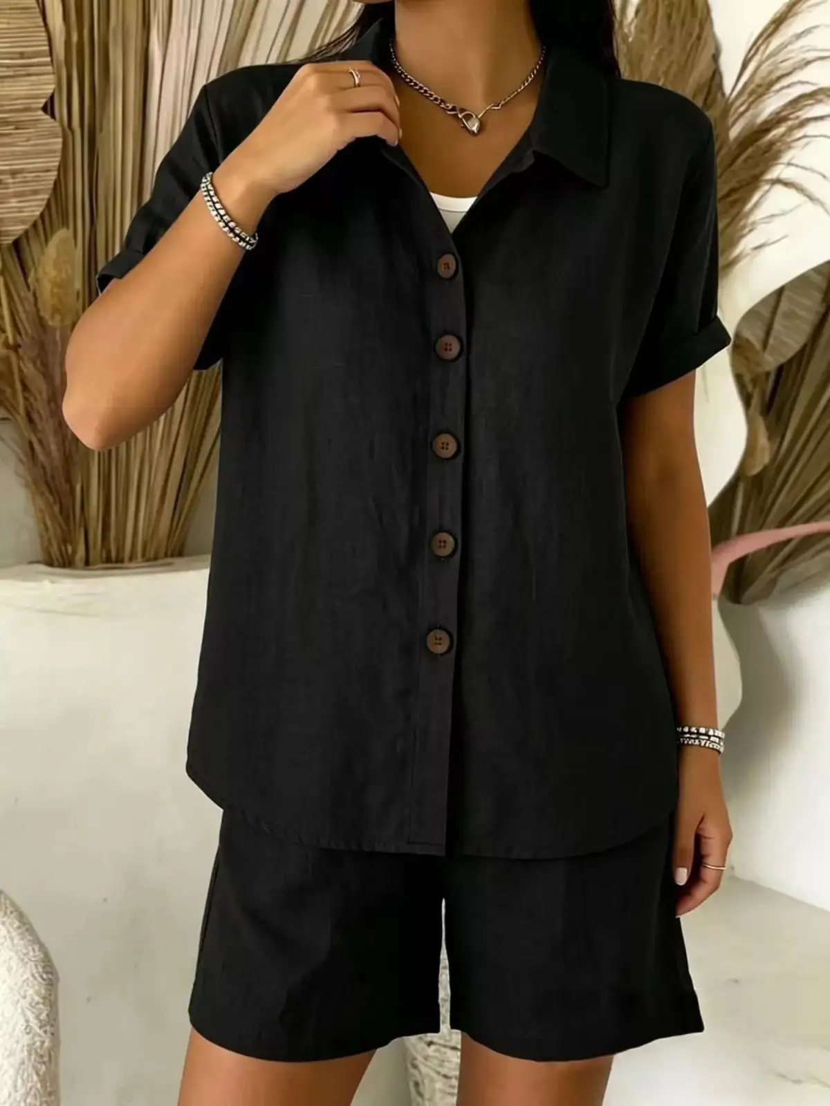 Refined Refined Pocketed Shirt and Shorts Matching Set
