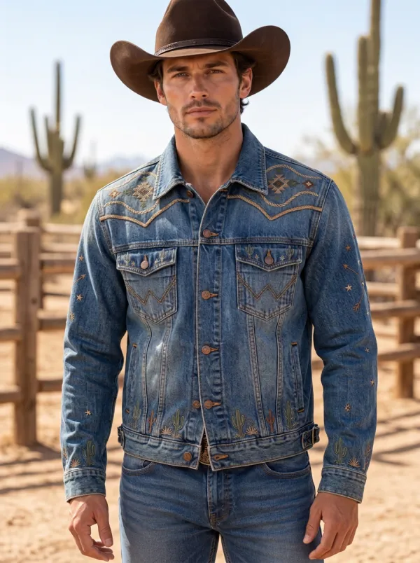Western Trail Cactus Star Embroidered Western Classic Men's Western Jacket