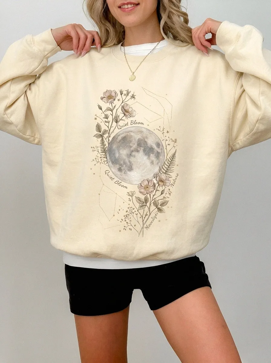 Women's Celestial Nature Lover Moon Floral Printed Sweatshirt
