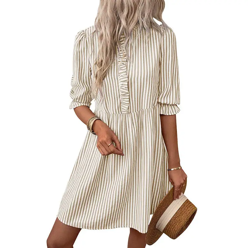 Women's Shirt Three-Quarter-Sleeve Ruffled Evening Dress