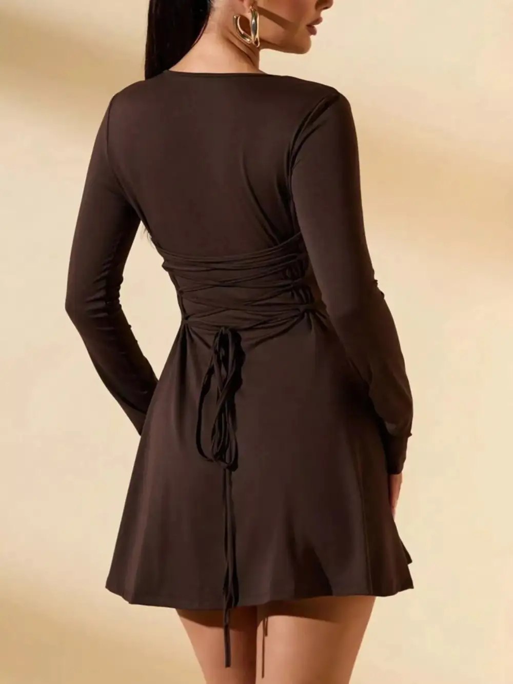 Wearable Cut Round Neck Long Sleeve Mini Dress