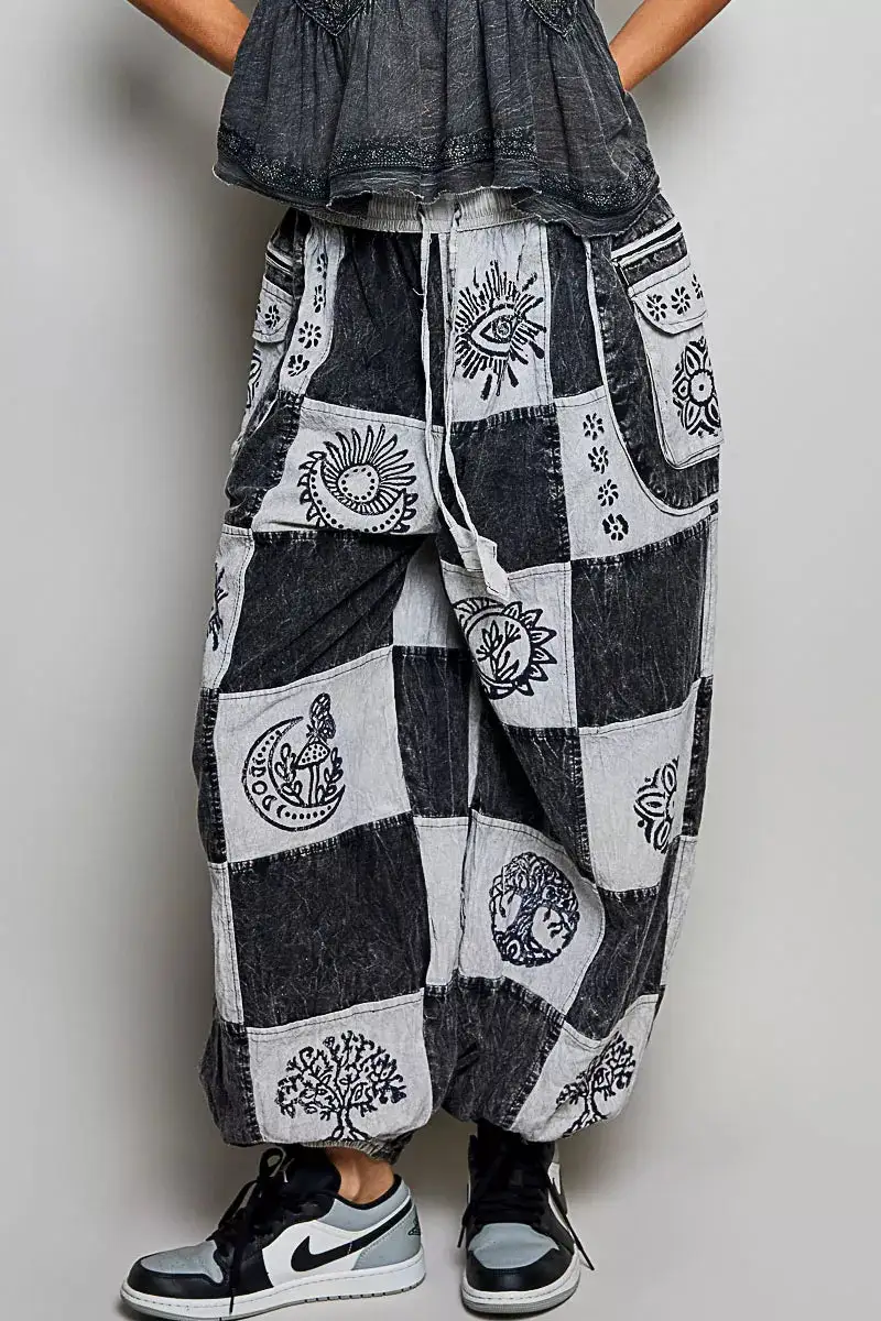 Sequin Plaid High Rise Relaxed Fit Jogger Pants