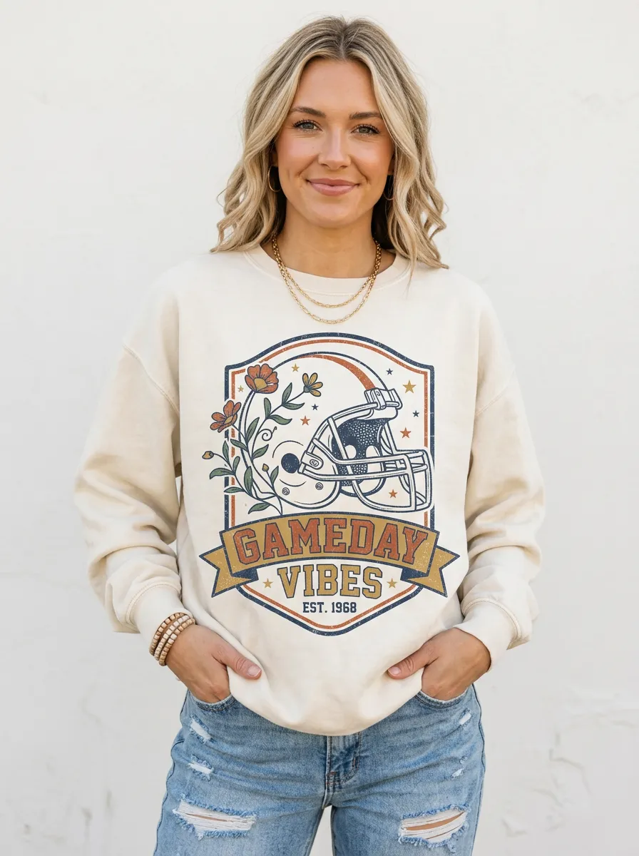 Women's Football Lover Gameday Vibes Floral Helmet Printed Sweatshirt