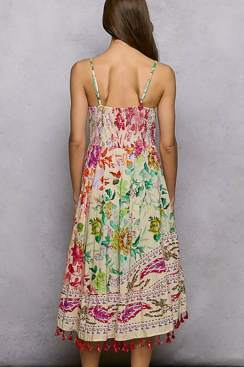 Floral Embroidered Sleeveless V-Neck Dress