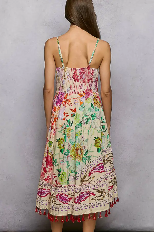 Floral Embroidered Sleeveless V-Neck Dress