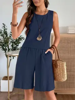 Round-Neck Shorts Matching Set