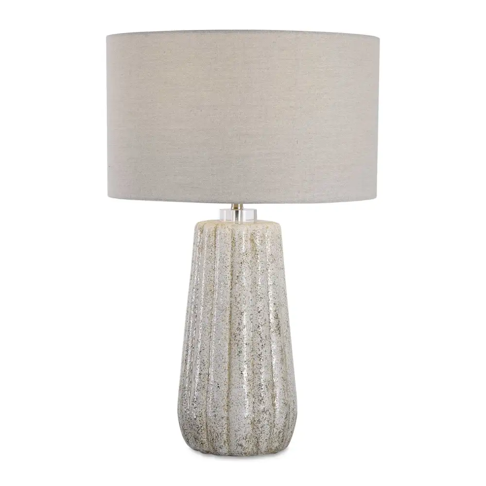 Drum Shade Fluted Ceramic Crystal Metal Table Lamp