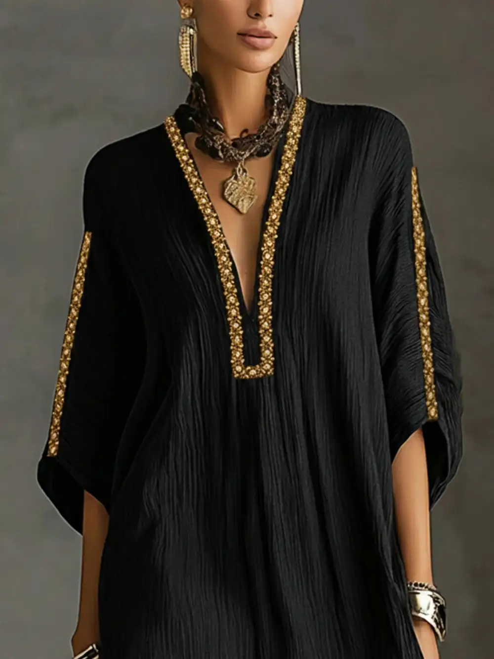 Embroidered Kaftan Mini Dress