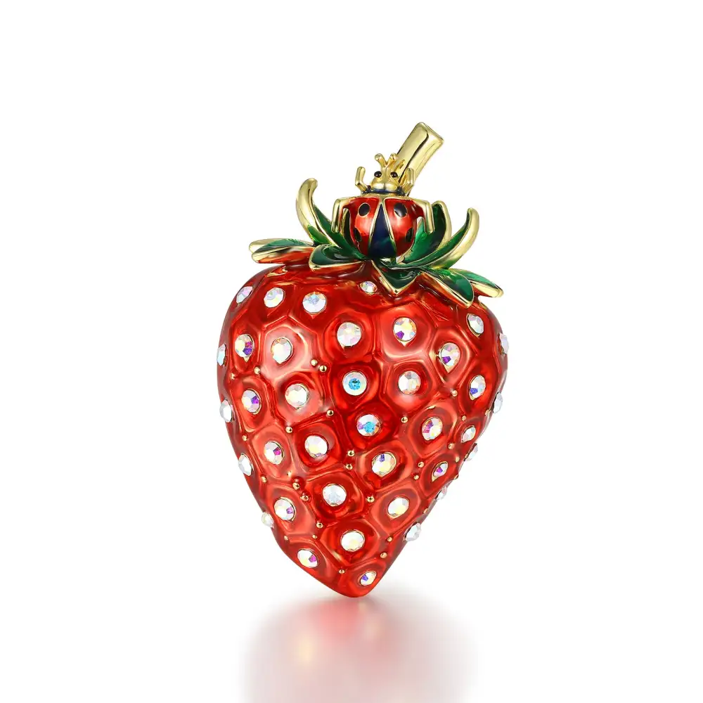 Strawberry Enamel Crystal Brooch