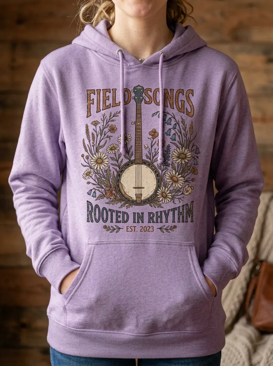Western-Inspired Music-Themed Women's Country Music Pullover Hoodie