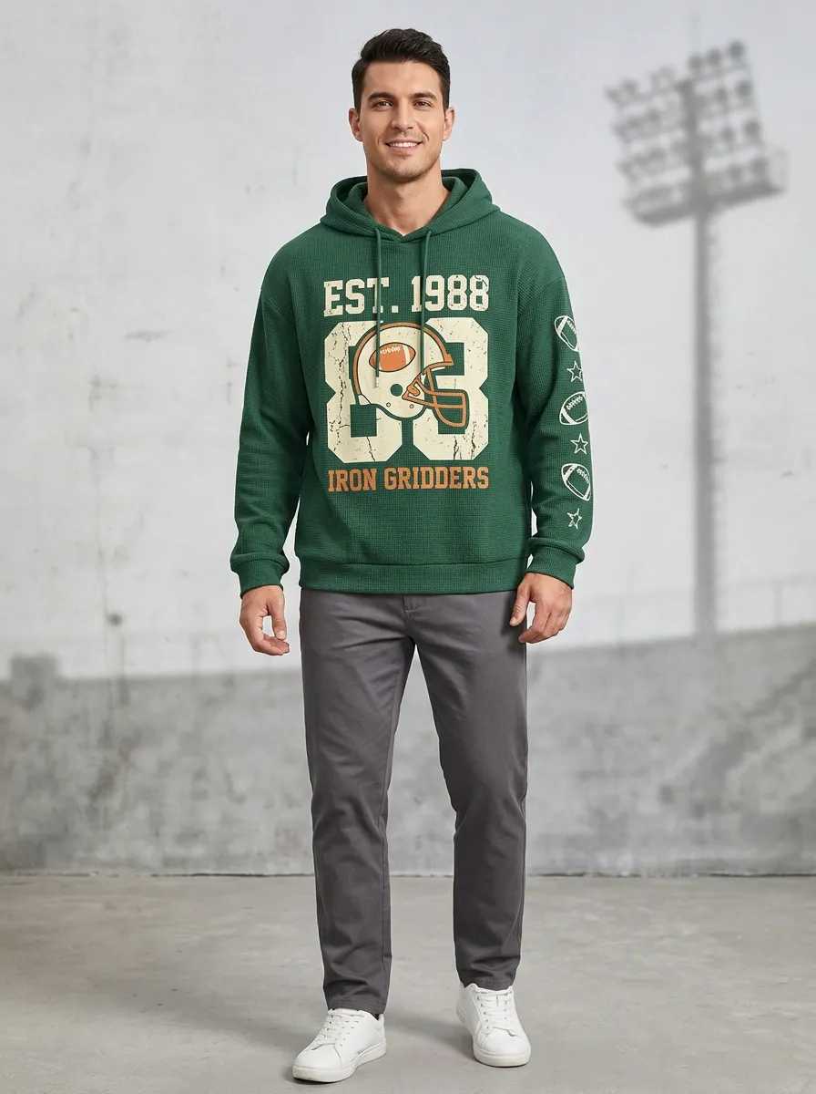 Men's American Football Lover Iron Gridders Helmet Printed Hoodie