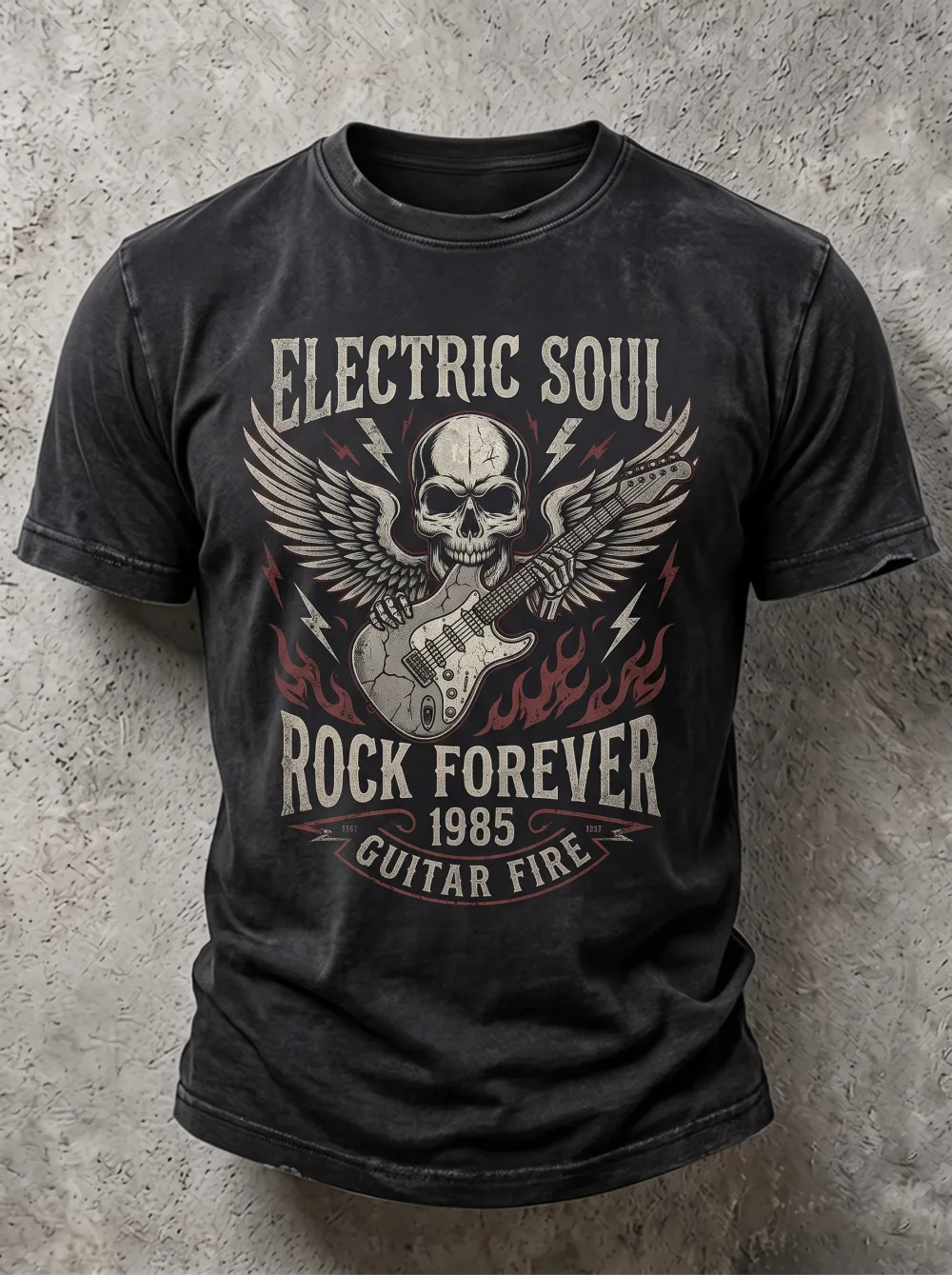 Men's Rock Music Lover Winged Skull Guitar Printed T-shirt