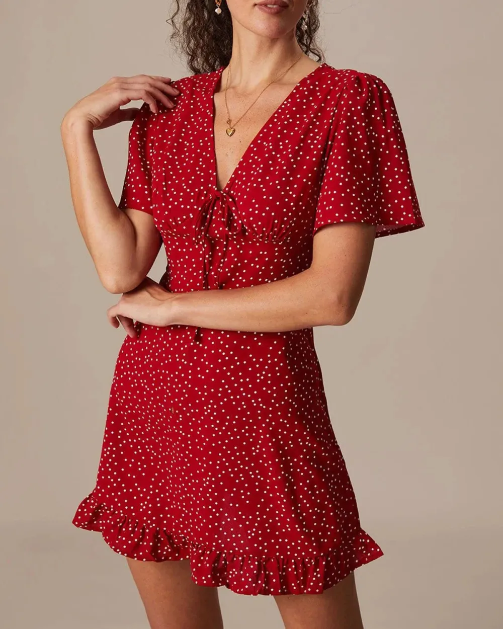 Deep V Neck Red Dress