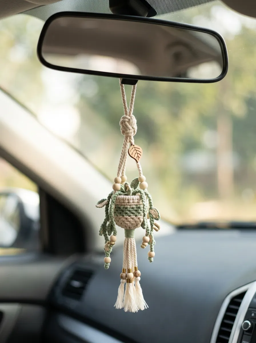 Modern Macrame Rearview Mirror Hanging Ornament