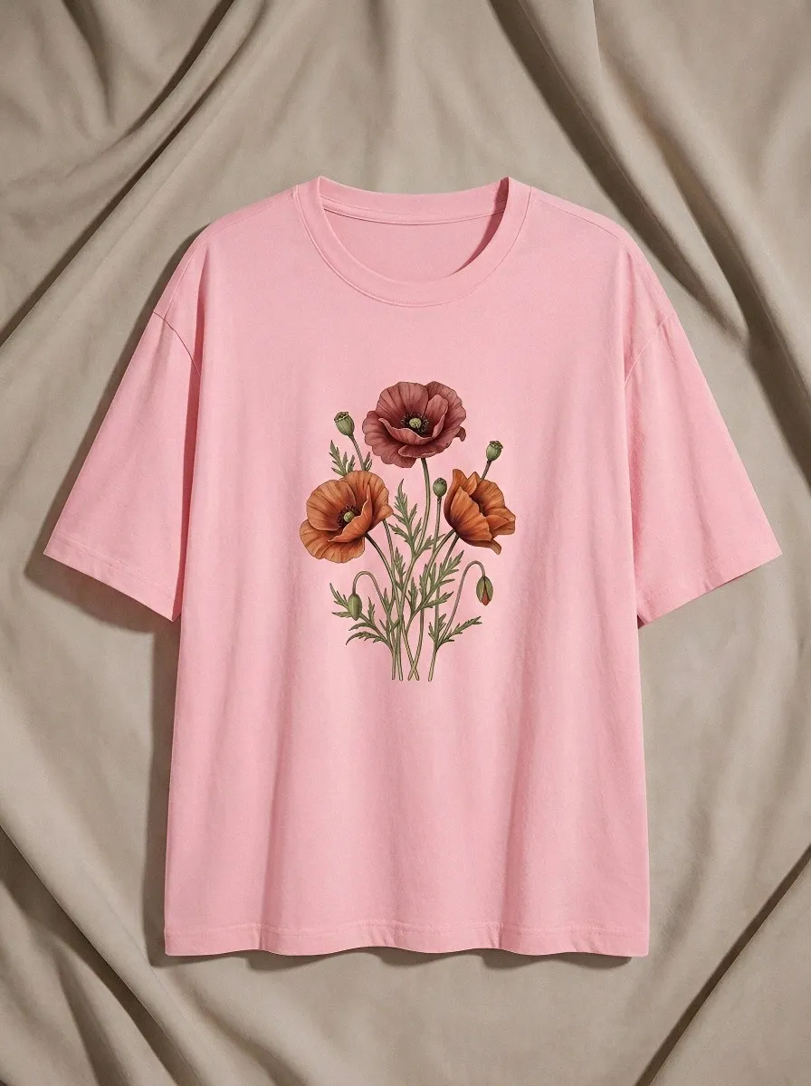 Unisex Botanical Nature Lover Red Poppy Flower Printed T-shirt