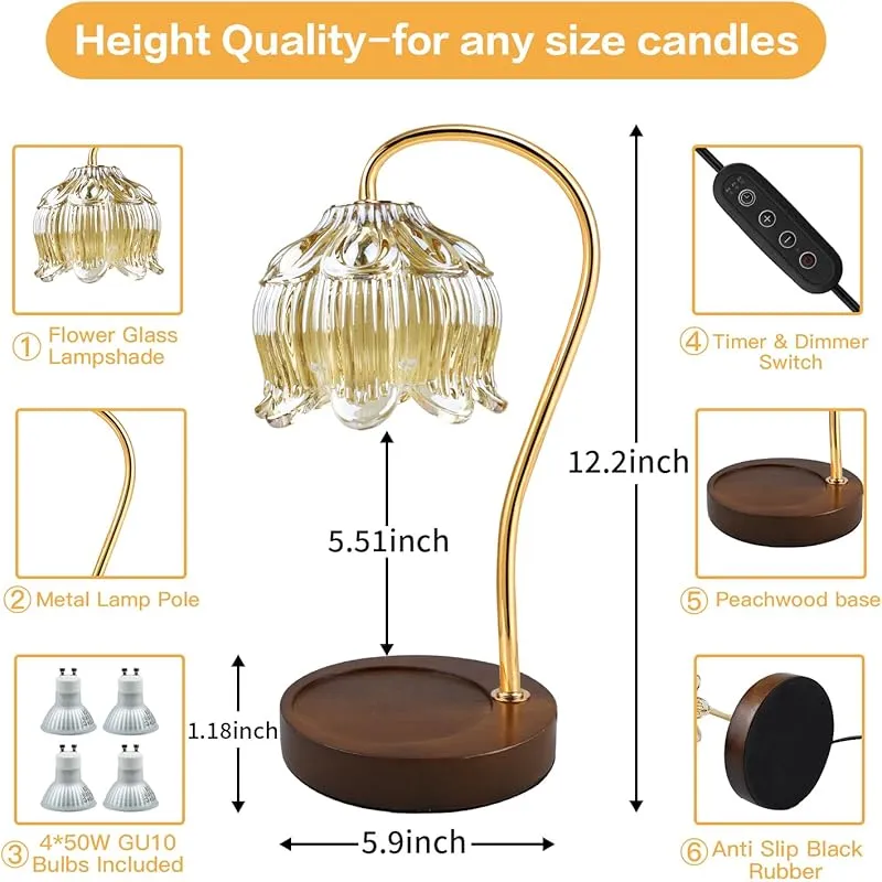 Stylish Candle Warmer Lamp with Wooden Base, Perfect for Bedroom and Living Room Aromatic Decor