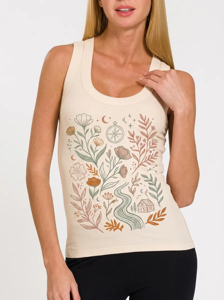 Women's Nature Adventure Floral Compass Printed Tank Top