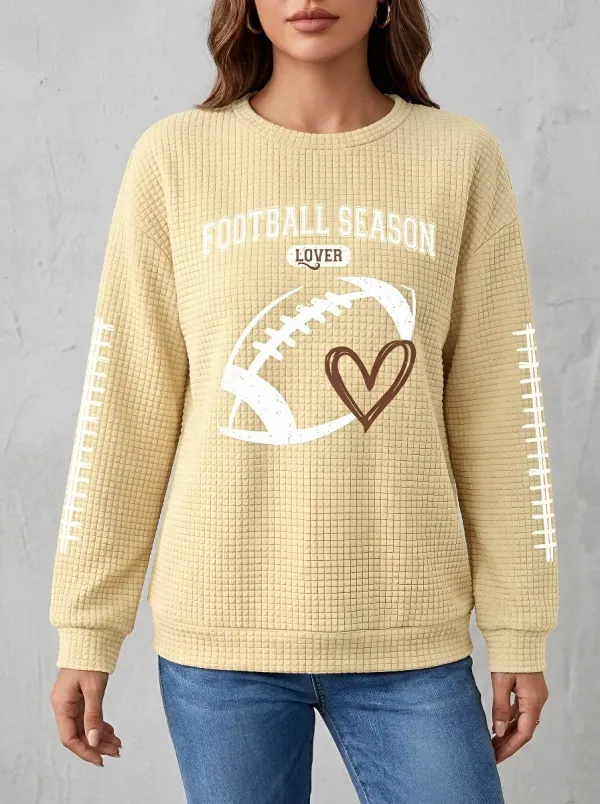 Women's Easygoing Football Season Heart Graphic Printed Waffle Sweatshirt