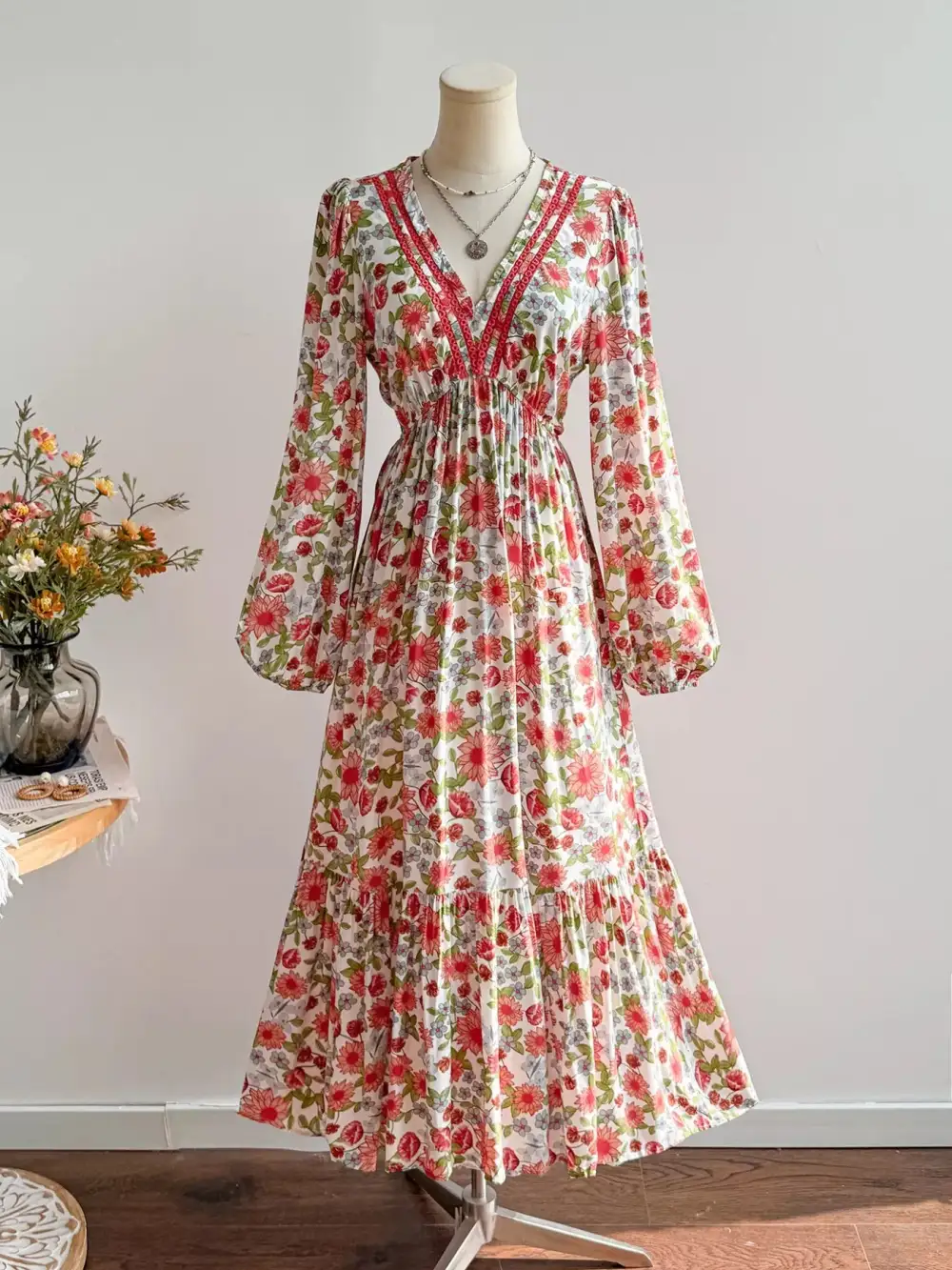 V-Neck Bohemian Midi Dress