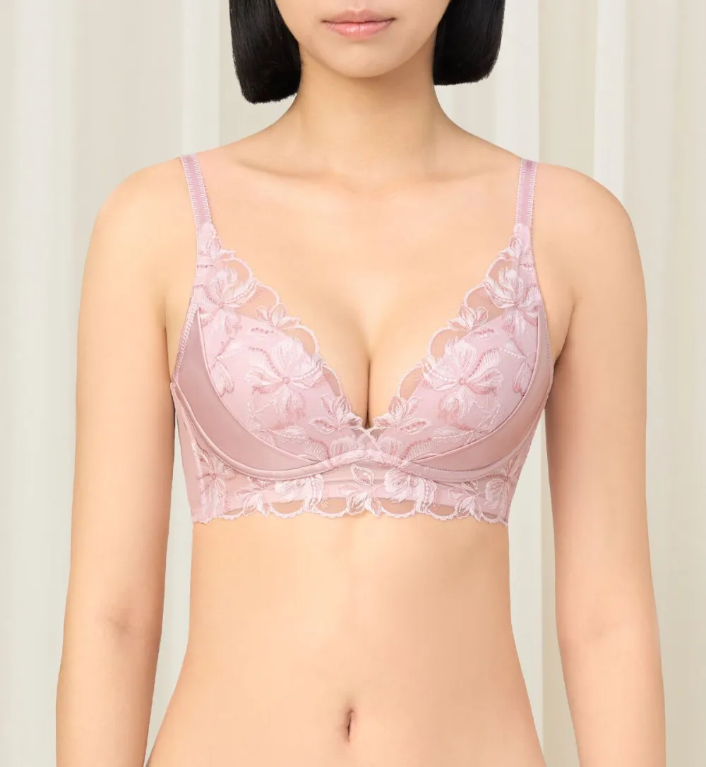 Women's Smooth-Fit Non-Wired Deep-V Push-Up Mesh Breathable Bra