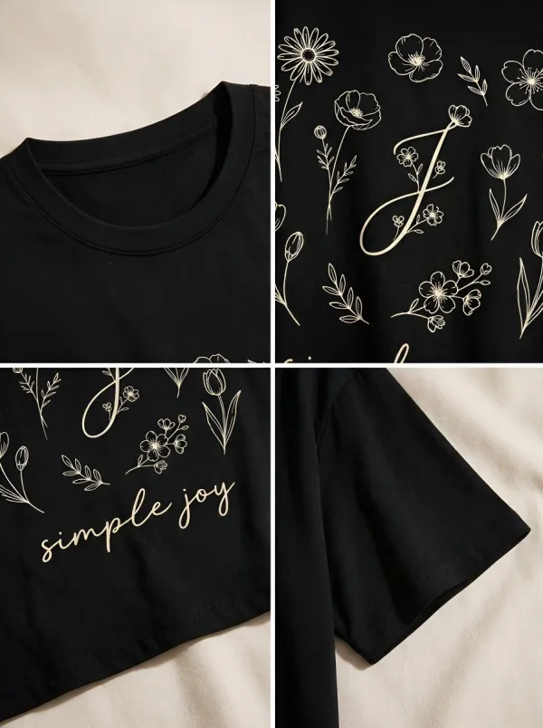Women's Floral Initial J Simple Joy Printed T-shirt
