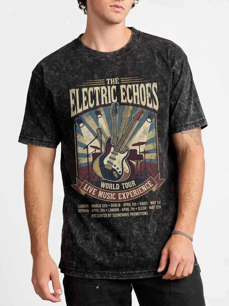 Men's Rock Band Electric Echoes Guitar Tour Printed T-shirt