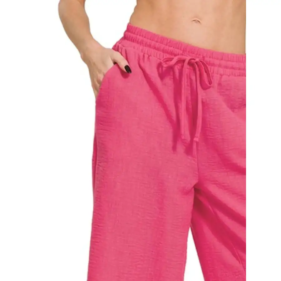 Woven Crepe Elastic Band Waist Cropped Pants