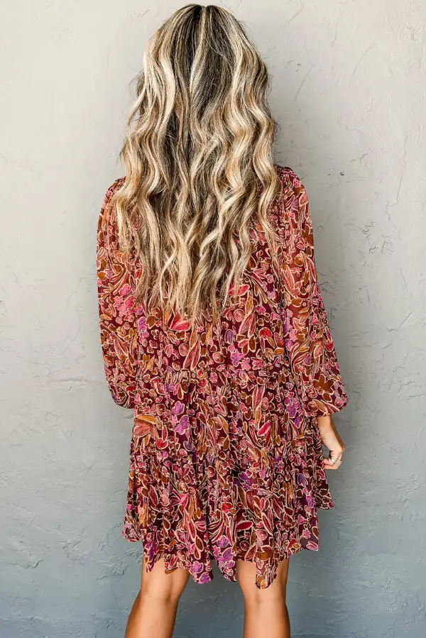 Floral Printed High Neck Mini Dress