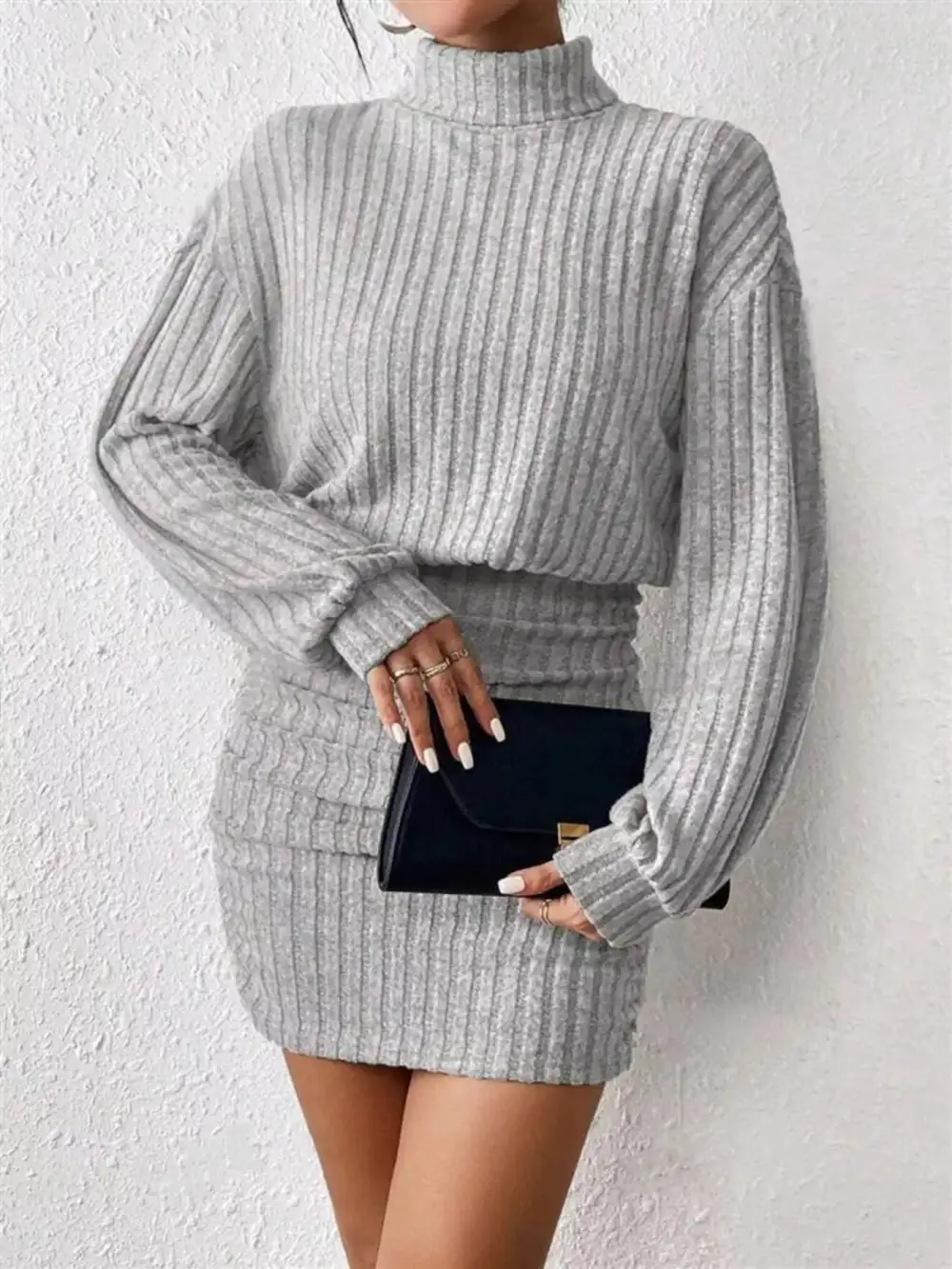 Wearable Cut Ribbed Knit Mini Dress