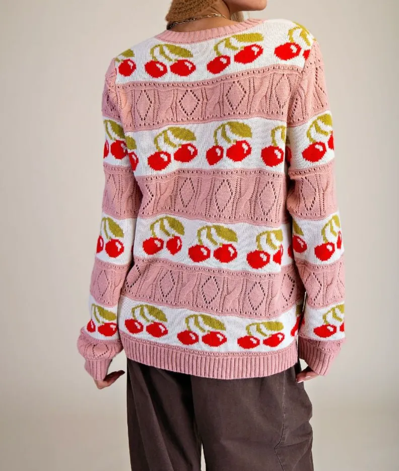 Cherry Print Button Down Relaxed Cardigan