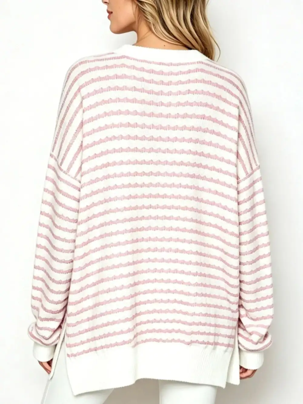 Crew Neck Striped Oversized Sweatshirt