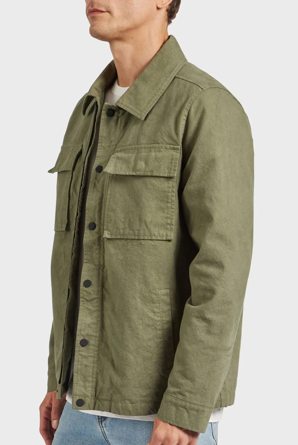 Textured Cotton Casual Utility Shirt Jacket