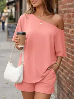 Easygoing Refined Pocketed Top and Shorts Matching Set