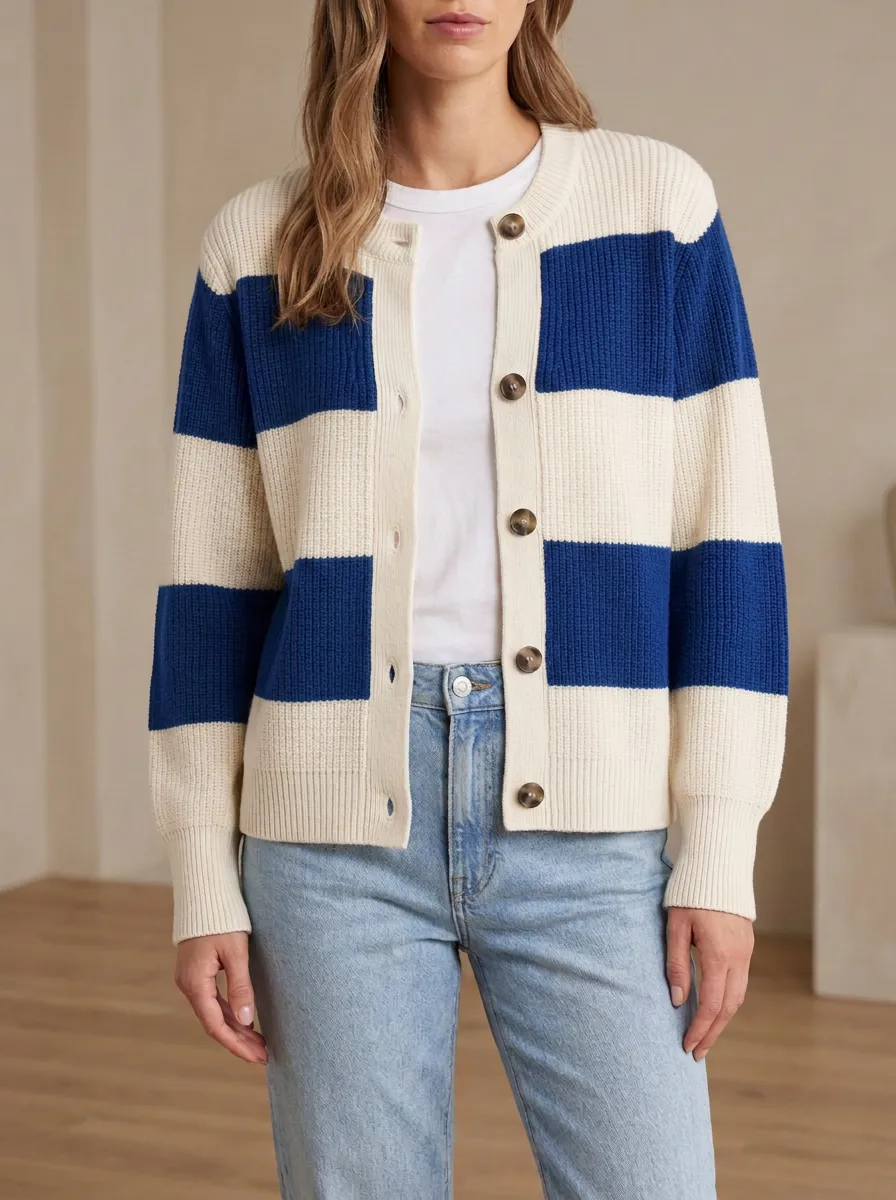 Field Inspired Rugby Striped Knit Cardigan