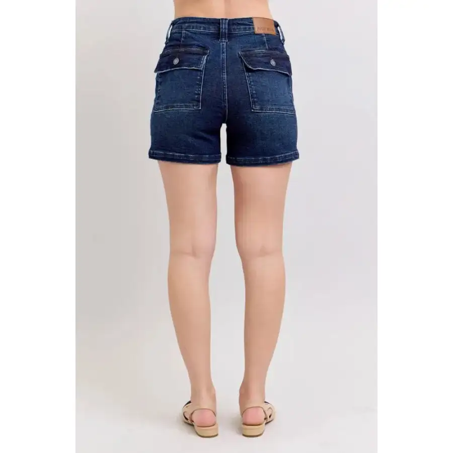 Full Size High Waist Back Flap Pocket Denim Shorts Plus Size