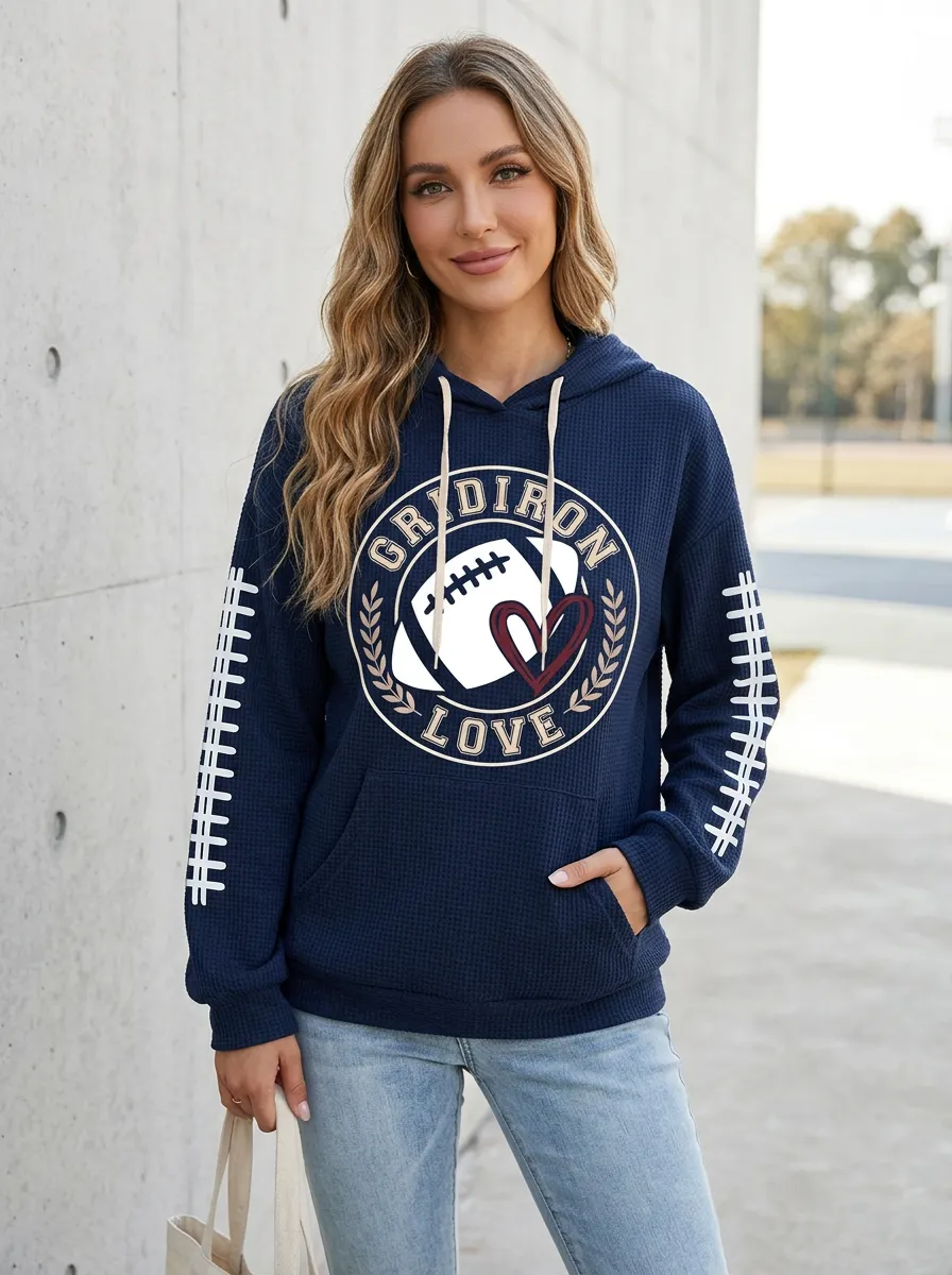 Women's Gridiron Love Football Heart Printed Waffle Hoodie