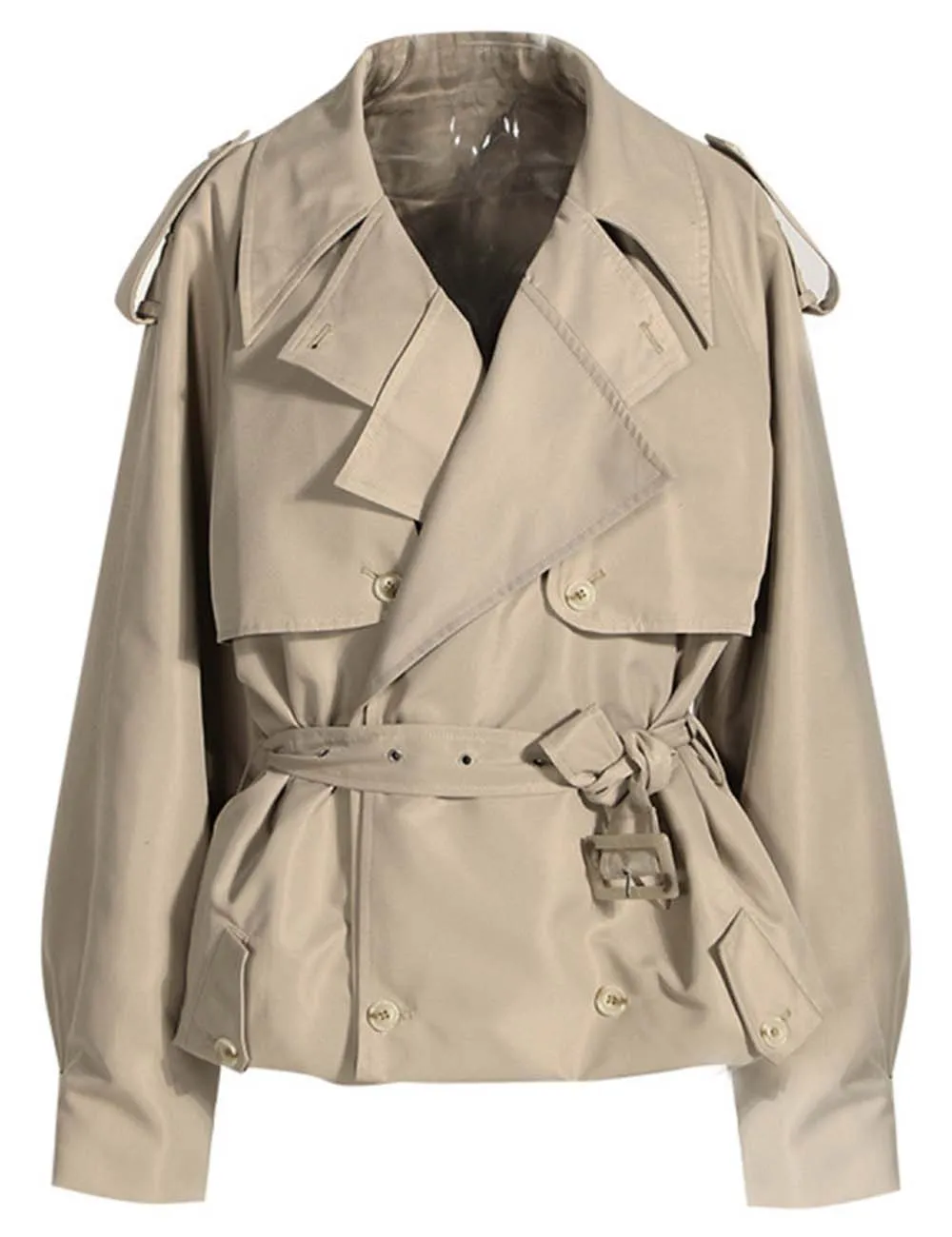 Double Breasted Belted Cropped Trench Jacket