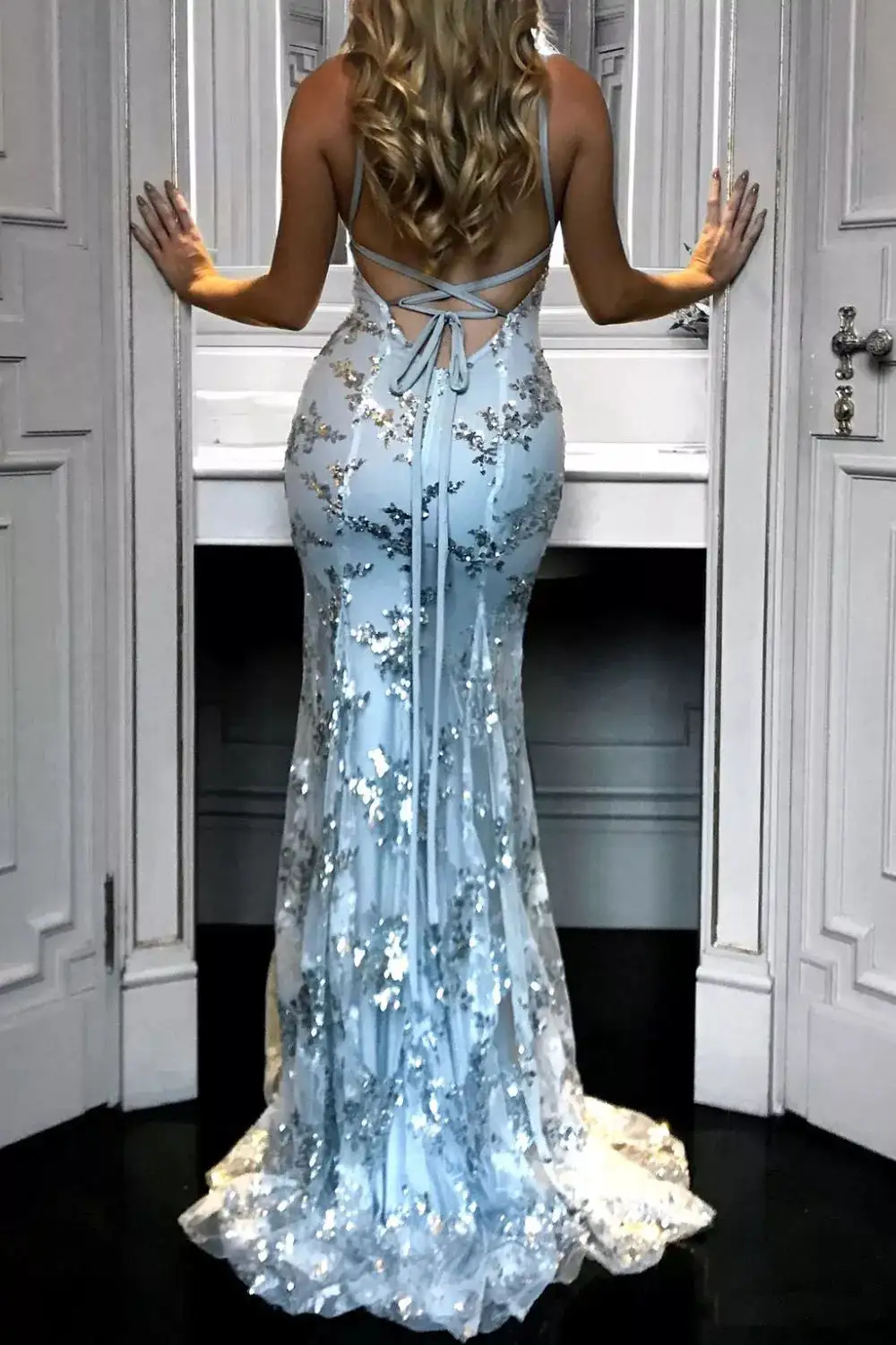Full Size Sequin Tie Back V Neck Maxi Dress Plus Size