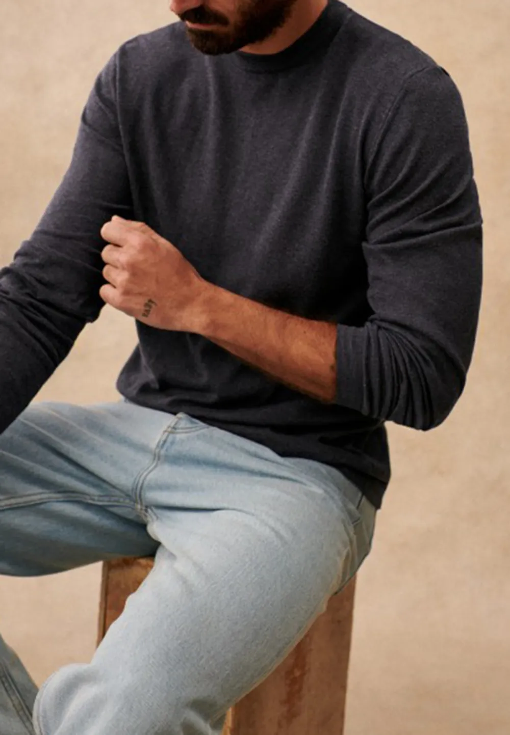 Mottled Blue Heathered Knit Crew Neck Sweater