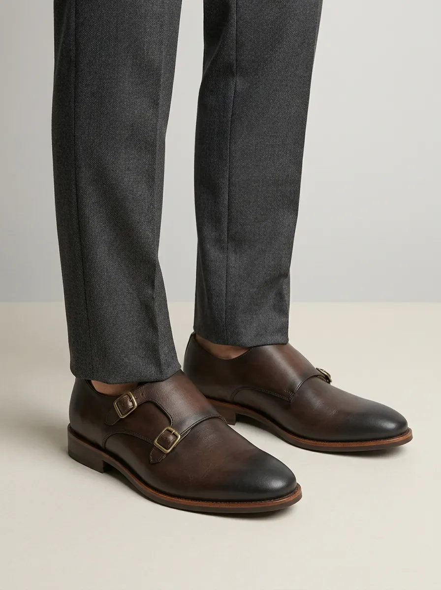 Men's Business Formal Leather Double Monk Strap Shoes
