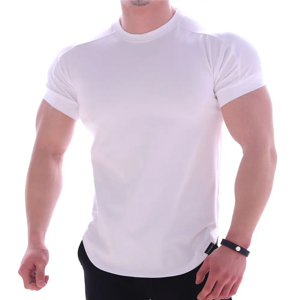 Men's Body-hugging Short-Sleeve Shirt Cotton-elastane Mix With Round Neckline And Rounded Hem