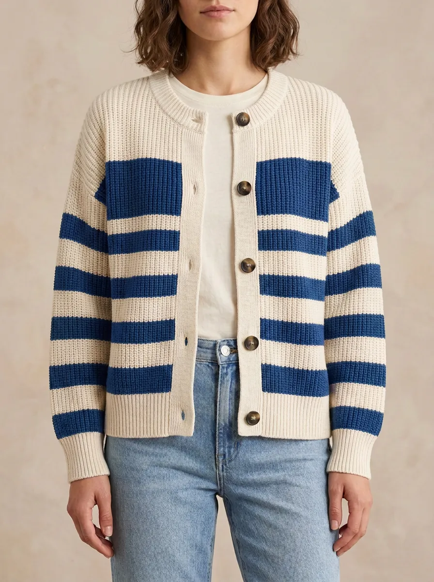 Modern Distinctive Rugby Striped Knit Cardigan