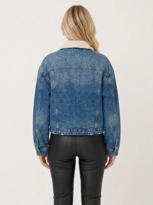 Women's Sherpa Collar Utility Pocket Denim Jacket