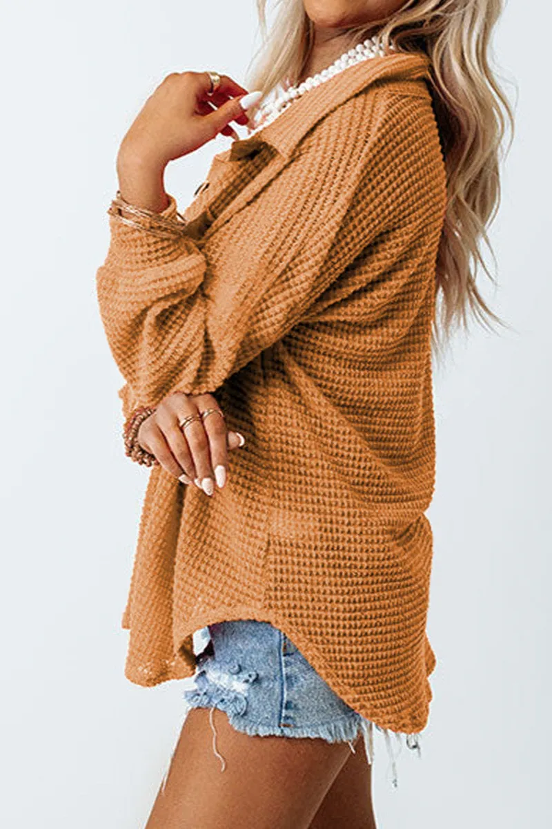 Waffle Knit Button Front Blouse