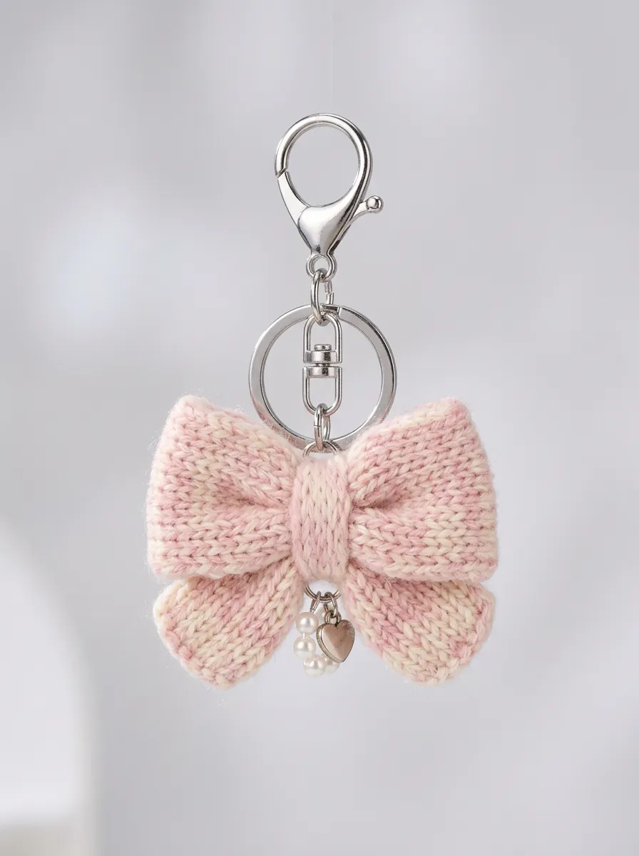 Pearl Heart Bow Knitted Elegant Gift Keychain