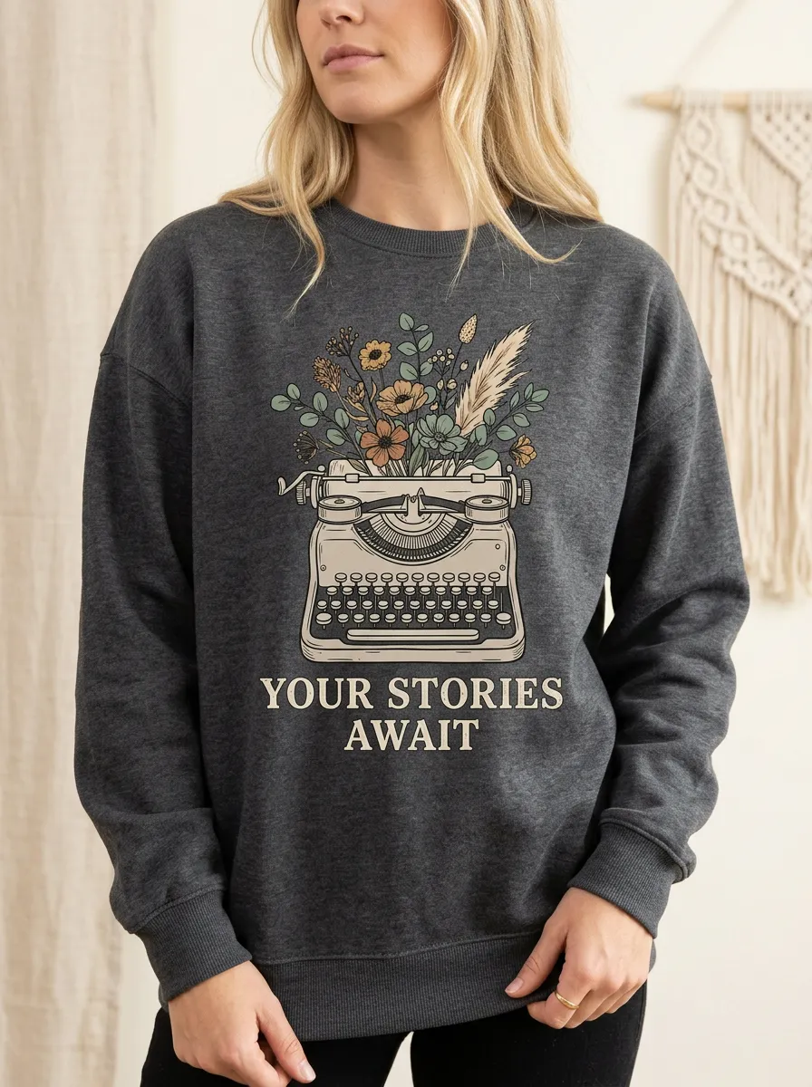 Writer Gift Floral Typewriter Sweatshirt