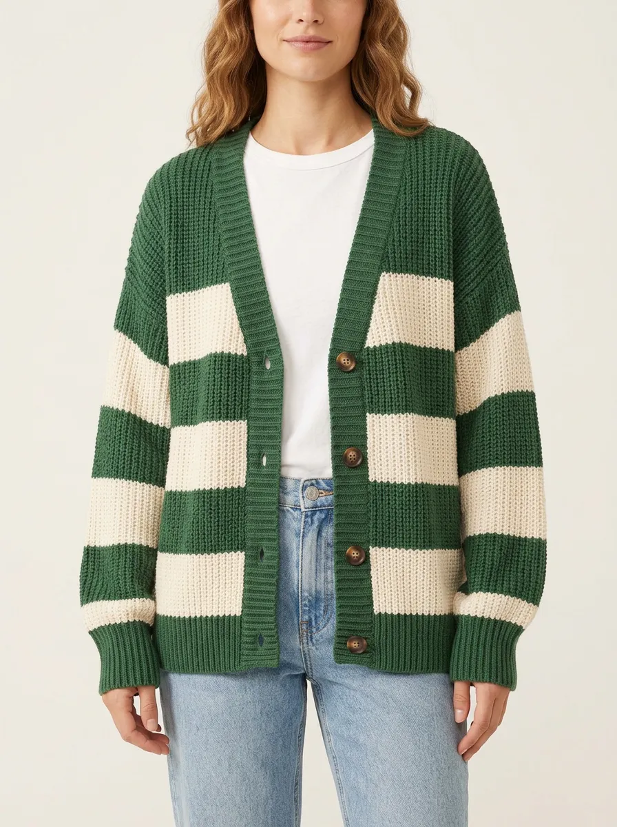Match Day Distinctive Rugby Striped Knit Cardigan