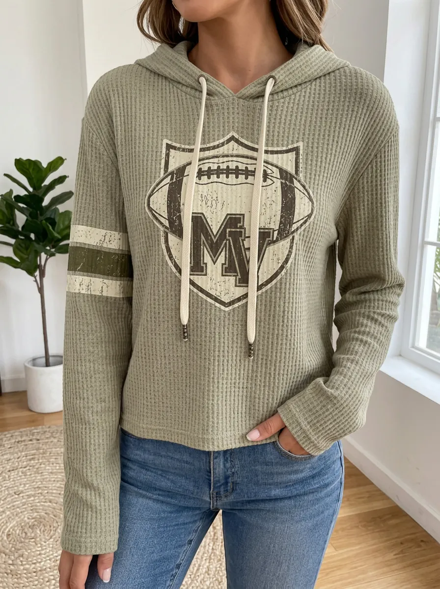 Women's Football Fan MV Shield Graphic Printed Waffle Hoodie