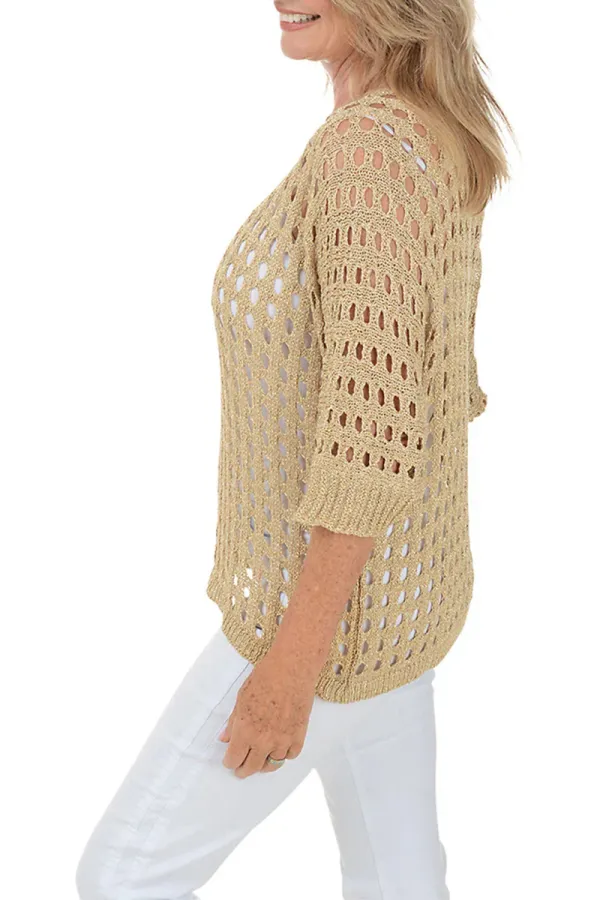 Glitter Open Knit V-Neck Sweater